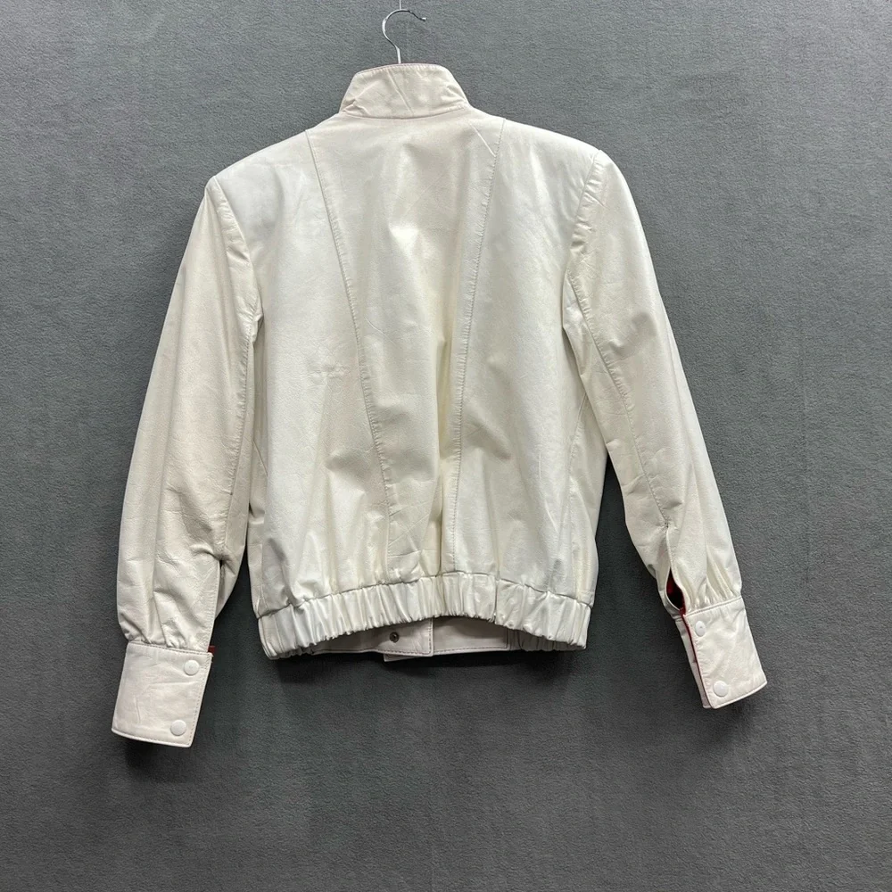 Vintage MARCO MORANI Size 5/6 Made In Argentina White & Red Leather Jacket 90s - Picture 2 of 6